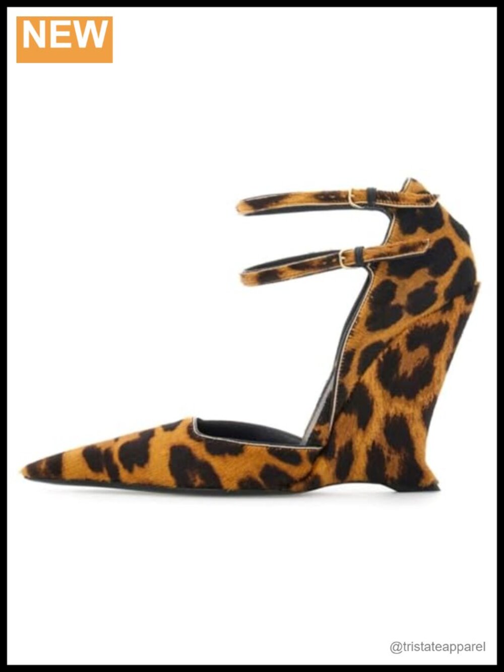 Patent Leather Double Ankle Buckle Strap Wedge Heels Pumps Pointed Toe